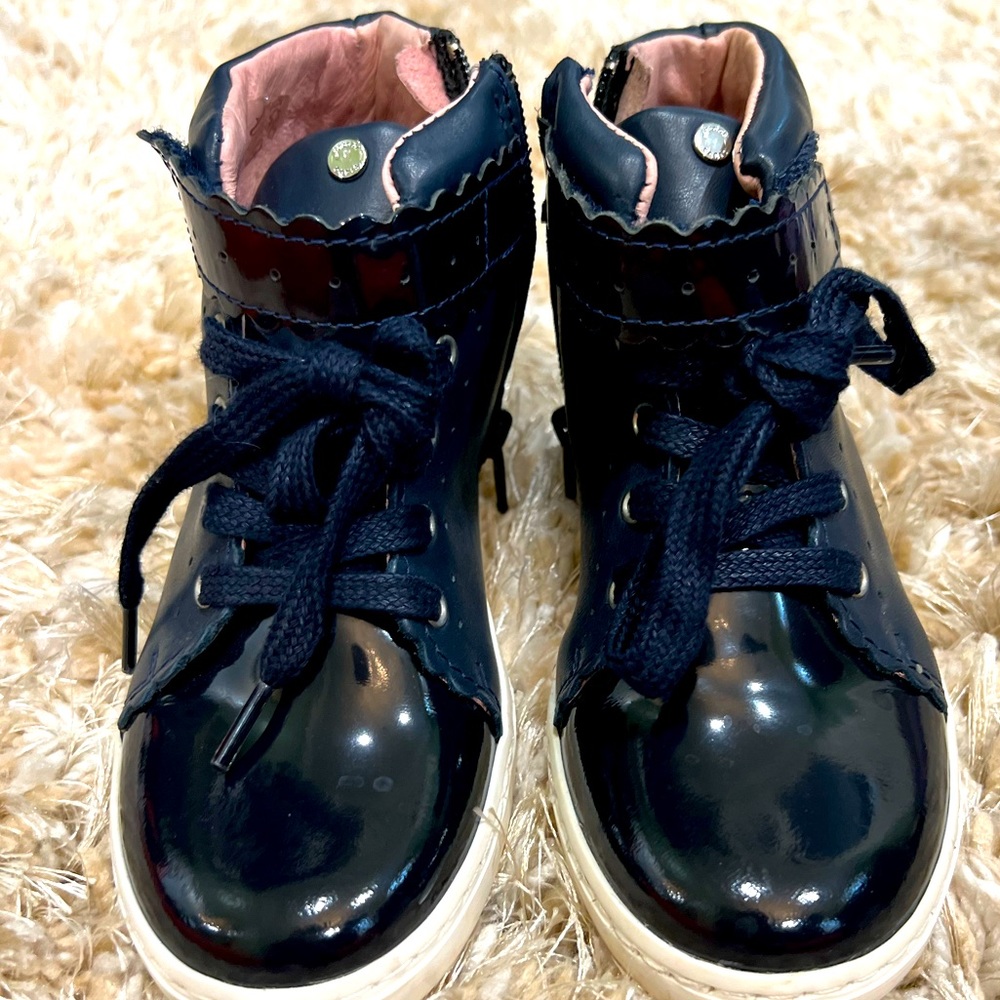 Jacadi blue patent leather boots size 11.5 toddler Almost new